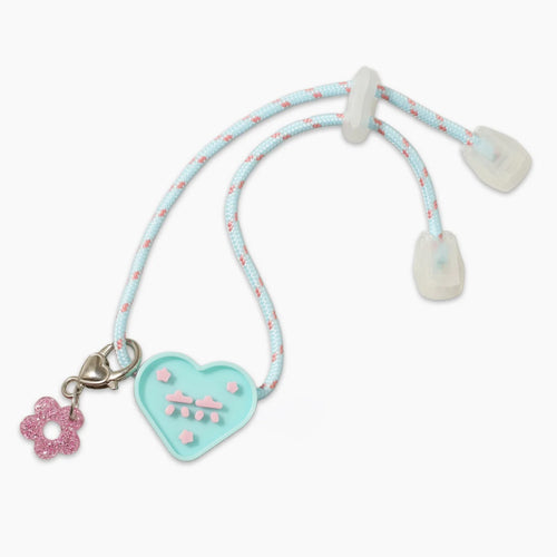 Custom 3D Heart Pet ID Tag - Light Blue Heart with Pink Flower Charm