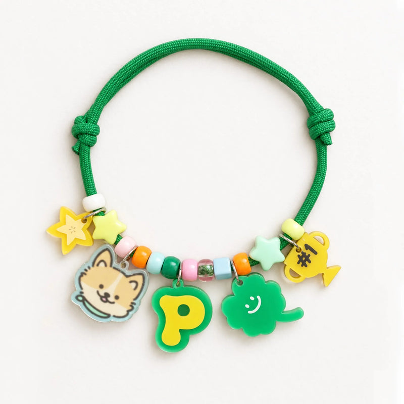 Forest Green Pet Charm Necklace with clover, trophy, and puppy face charms