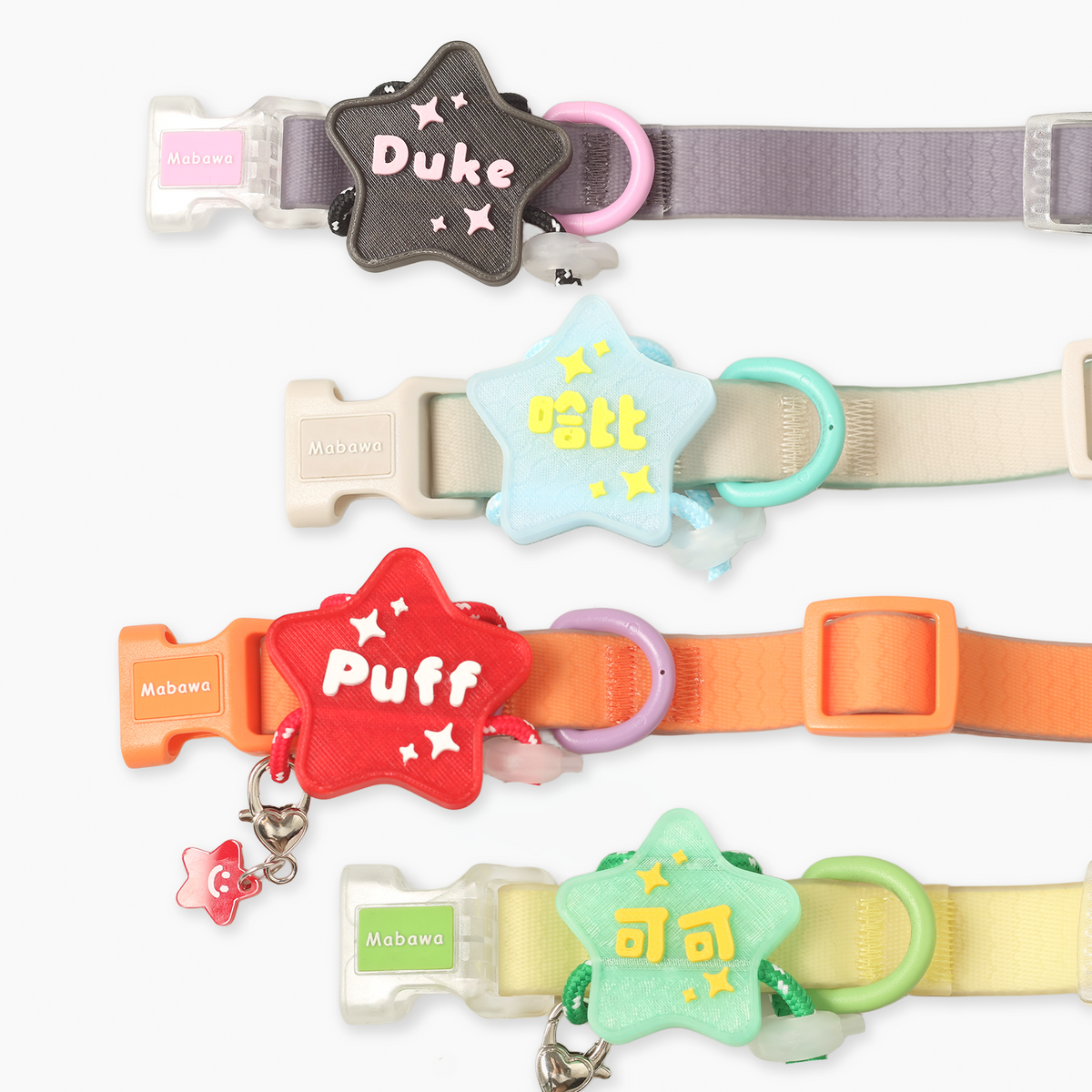 Custom Star Pet Tags on Collars - Duke Puff and Custom Names